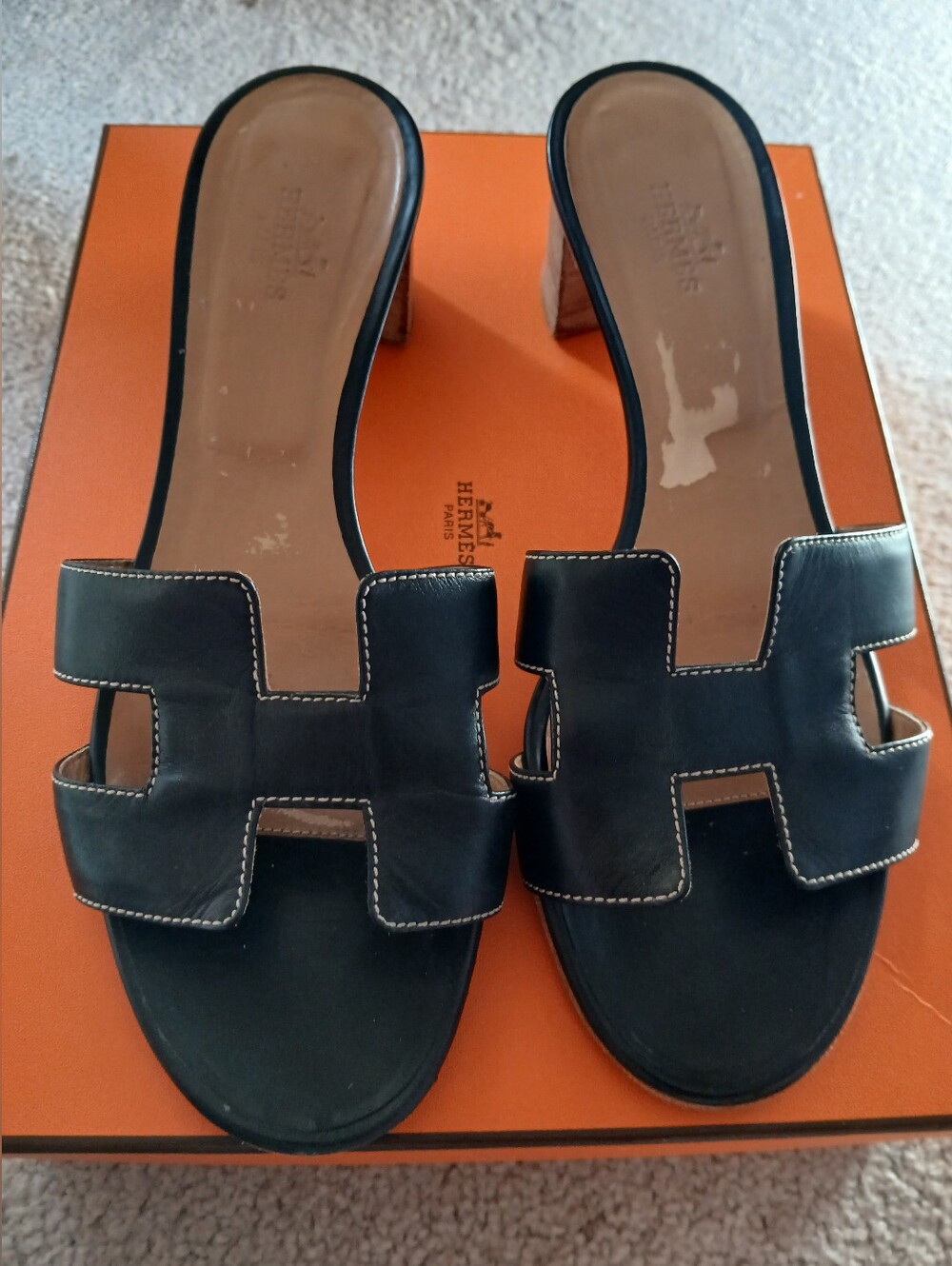 Authentic Hermes Black Oasis Mules